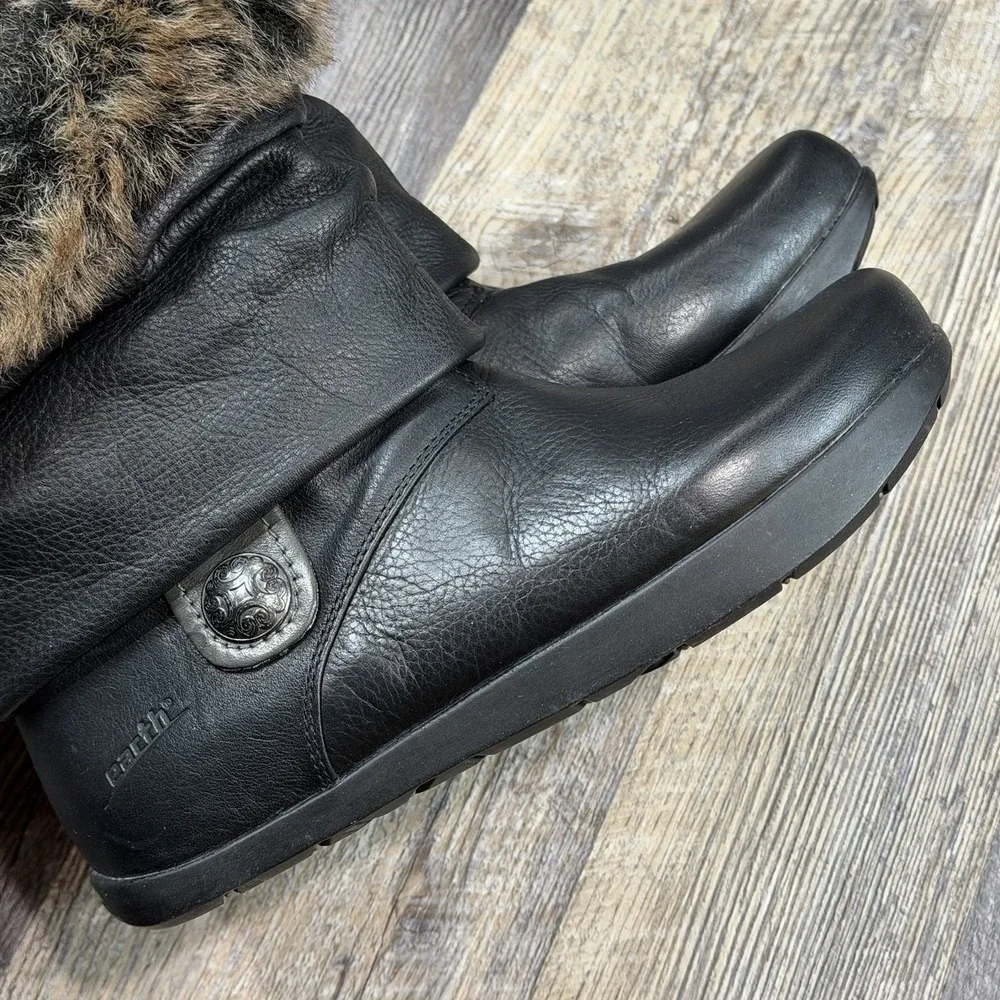 Earth Womens Shannon Black Leather Faux Fur Ankle Boots Size 6.5B Comfort Winter